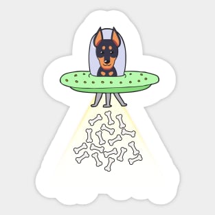 Funny guard dog is flying a ufo Sticker